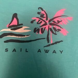 Green Graphic Tee with Pink Palm Design